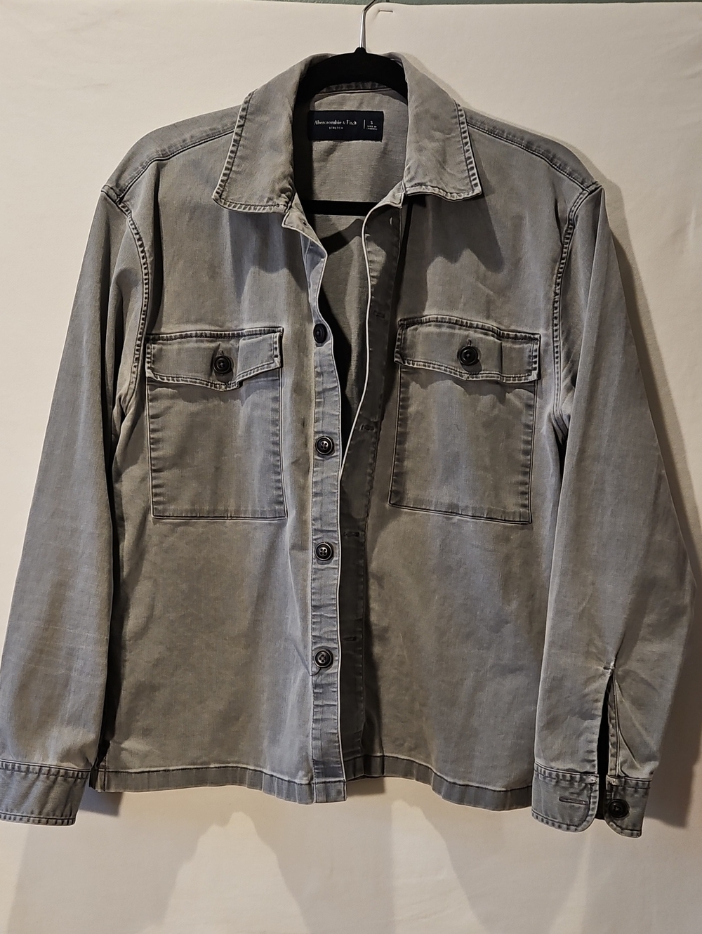 Abercrombie & Fitch Vintage Soft Broken In Gray Button-Front Shirt Jacket 0193